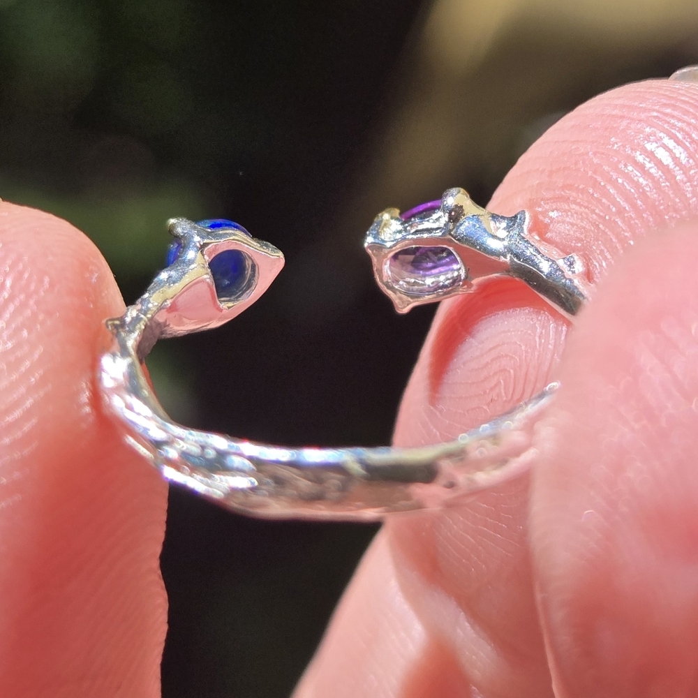 Opal & Amethyst Gemstone Sterling & Gold Ring Sz6 Adjustble - Picture 10 of 11